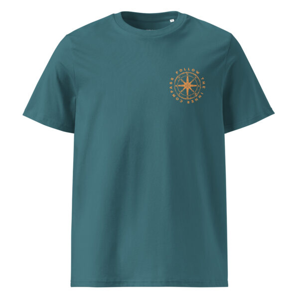 T-Shirt verde petrolio in cotone biologico con Vegvísir stilizzato, bussola interiore