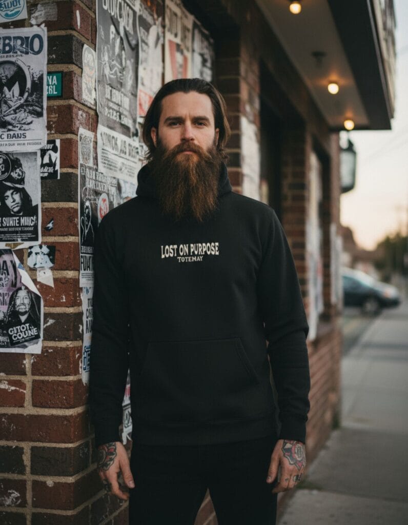 lost on purpose hoodie front black totemay