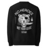 Felpa girocollo nera Totemay Not Your Guide, vista posteriore con grafica tigre old-school e scritta No Heroes